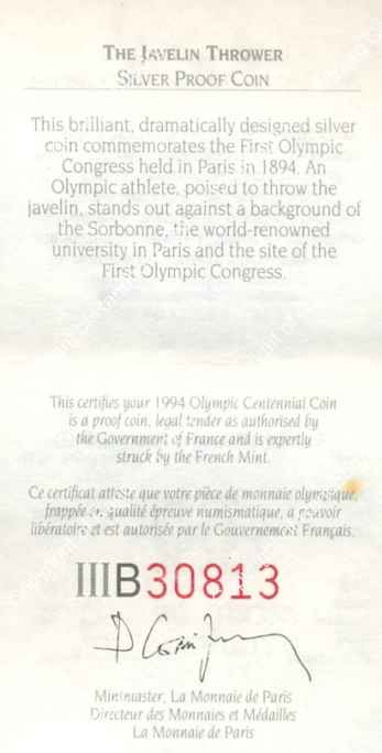 France_1996_Olympic_Centennial_silver_100_Francs_Javelin_thrower_cert_rev.jpg