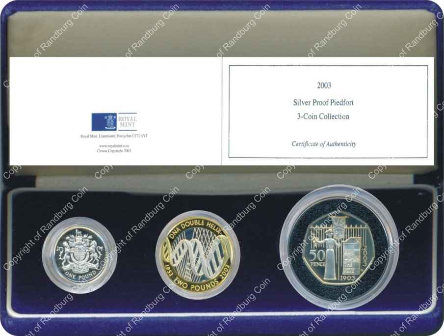 GB 2003 Silver Proof Piedfort 3 coin Collection box rev