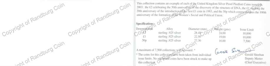 GB 2003 Silver Proof Piedfort 3 coin Collection cert rev
