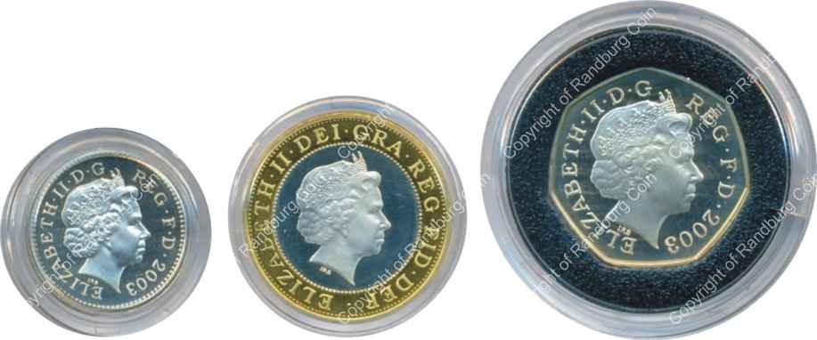 GB 2003 Silver Proof Piedfort 3 coin Collection coins ob