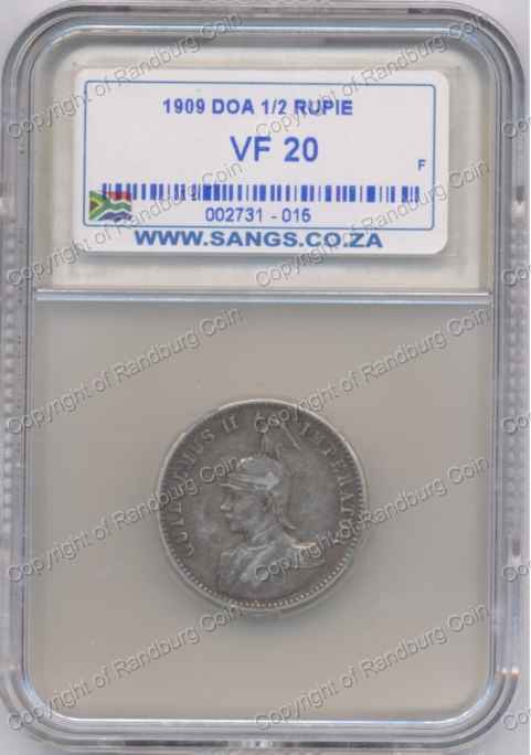 German East Africa 1909A Silver Half Rupie SANGS VF20 ob