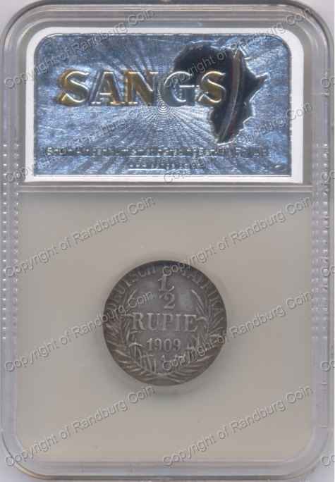 German East Africa 1909A Silver Half Rupie SANGS VF20 rev