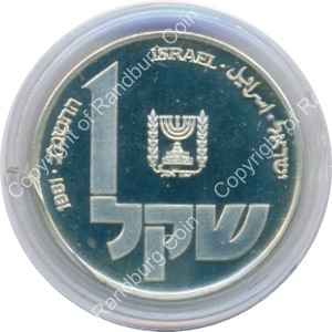 Israel 1981 silver 1 Sheqel Proof Hanukkiya from Poland rev