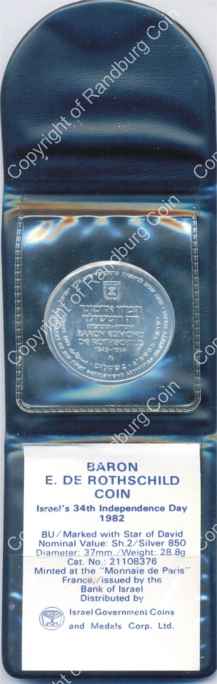 Israel 1982 silver 2 Sheqalim BU Independence Day inrev