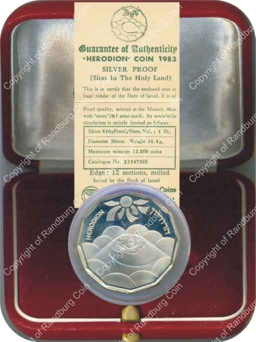 Israel 1983 silver 1 Sheqel Proof Herodion inob