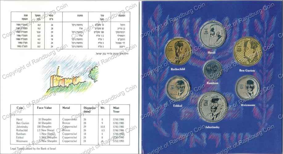 Israel 1984 93 Jewish Leaders Uncirculated Coin set ob