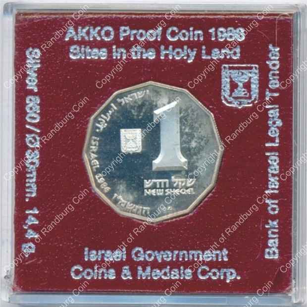 Israel 1986 silver 1 Sheqel Proof Akko ob