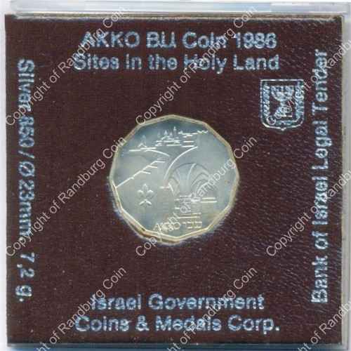 Israel 1986 silver Half Sheqel BU Akko ob