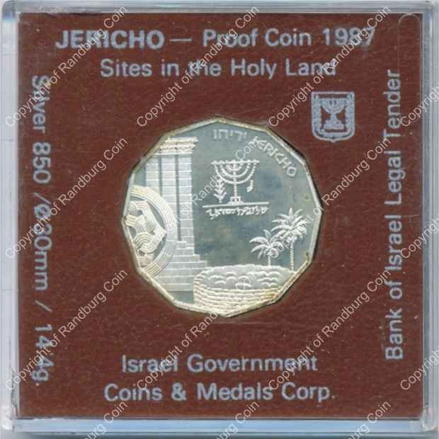 Israel 1987 silver 1 Sheqel Proof Jericho ob