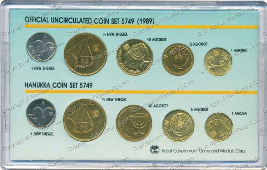 Israel 1989 Uncirculated coin set and Hanukka set ob