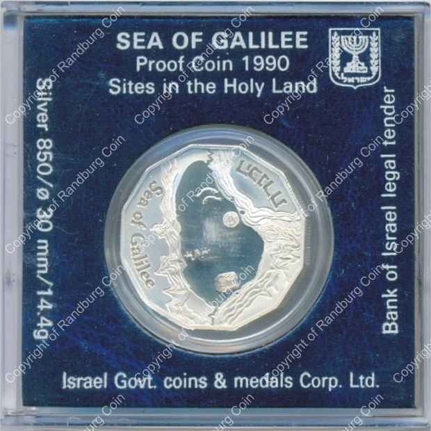 Israel 1990 silver 1 New Sheqel Proof Sea of Galilee ob