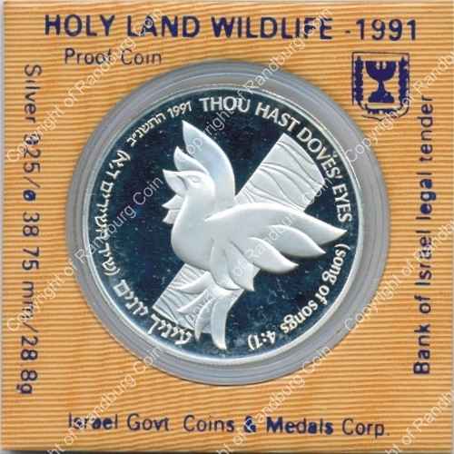 Israel 1991 silver Proof 2 New Sheqalim Holy Land Wildlife ob