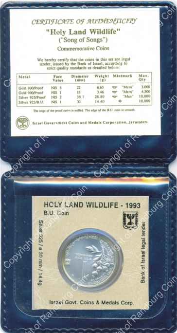 Israel 1993 silver 1 New Sheqel BU Holy Land Wildlife inob
