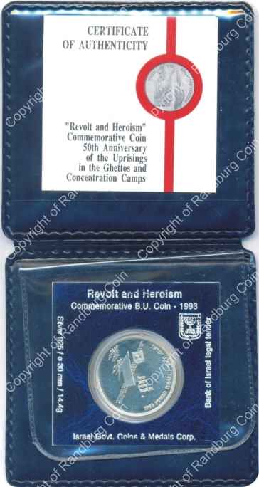 Israel 1993 silver 1 New Sheqel BU Revolt and Heroism inob