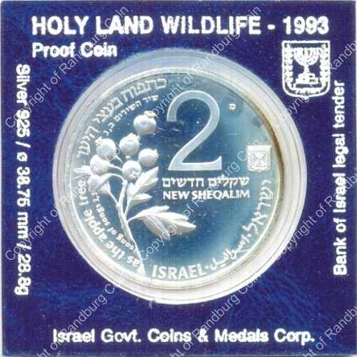 Israel 1993 silver Proof 2 New Sheqalim Holy Land Wildlife ob