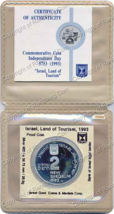 Israel 1993 silver Proof 2 New Sheqalim Independence Day inob