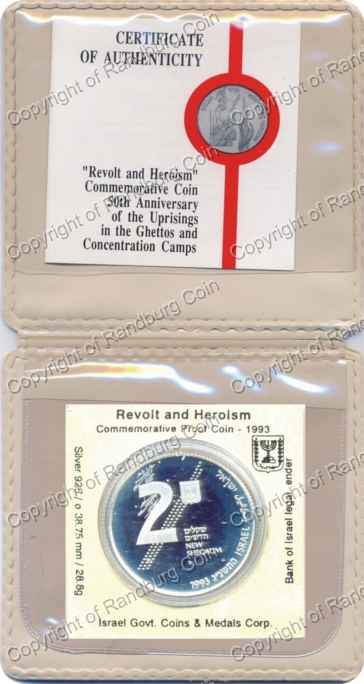 Israel 1993 silver Proof 2 New Sheqalim Revolt and Heroism inob
