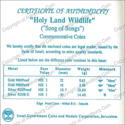 Israel 1994 Silver 1 and 2 Sheq set Holy Land Wildlife cert