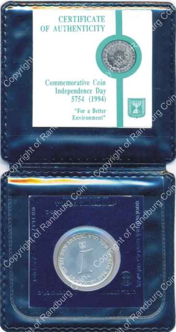 Israel 1994 silver 1 New Sheqel BU For a Better Environment inrev