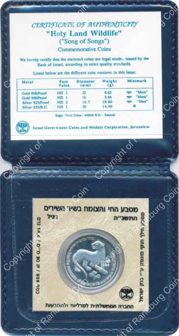 Israel 1994 silver 1 New Sheqel BU Holy Land Wildlife inrev