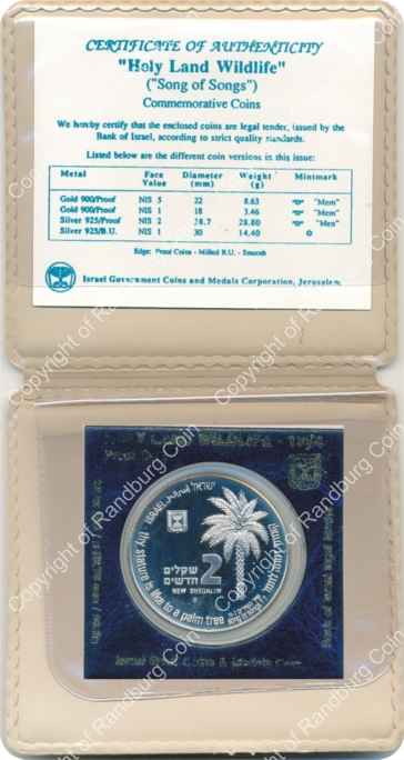 Israel 1994 silver Proof 2 New Sheqalim Holy Land Wildlife inob