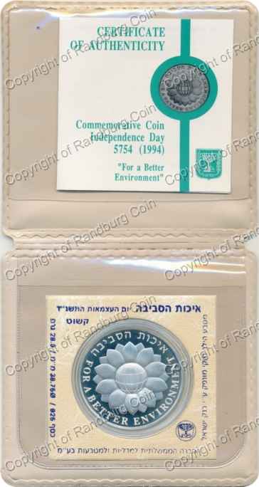 Israel 1994 silver Proof 2 New Sheqalim Independence Day inrev