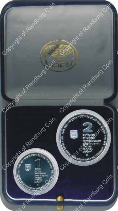 Israel 1995 Silver 1 and 2 Sheq set End of WW2 50 Years inob