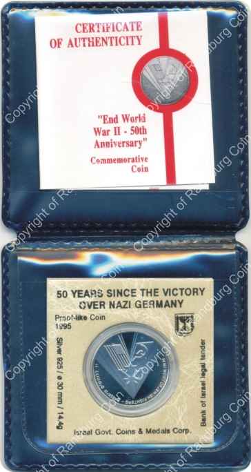 Israel 1995 silver 1 New Sheqel PL End of WW2 50 Years inob