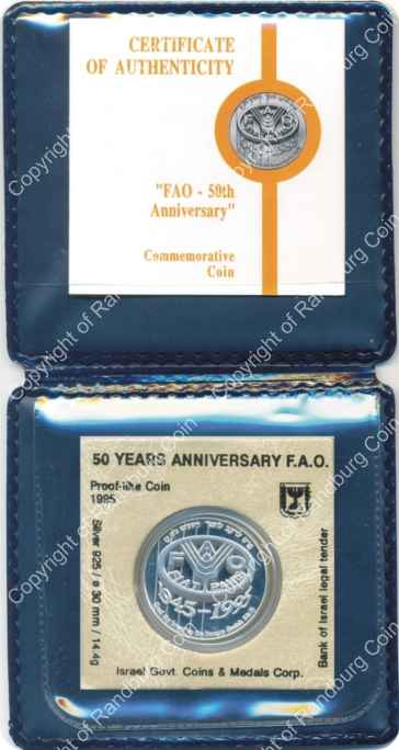Israel 1995 silver 1 New Sheqel PL FAO 50th Anniversary inob