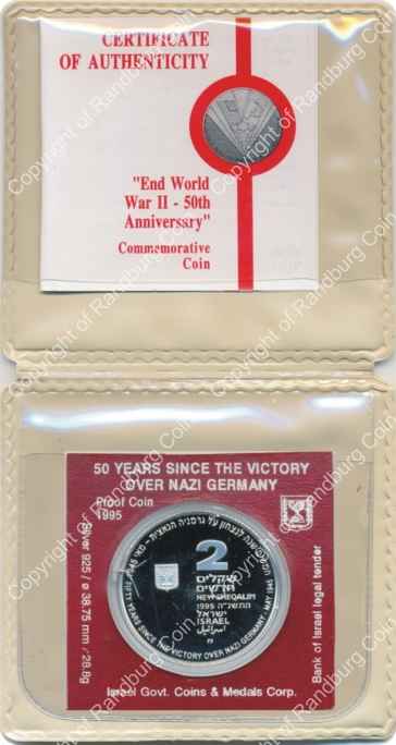 Israel 1995 silver Proof 2 New Sheqalim End of WW2 50 Years inob