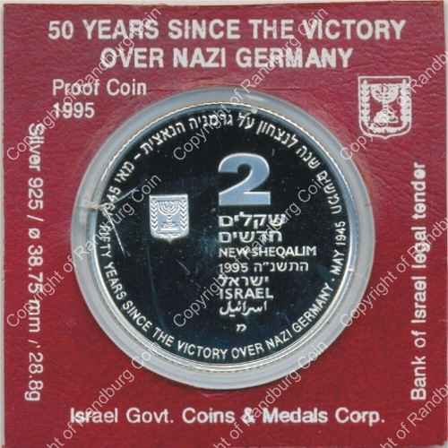Israel 1995 silver Proof 2 New Sheqalim End of WW2 50 Years ob