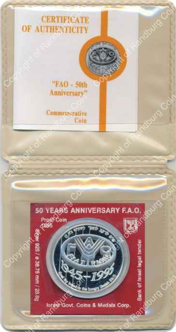 Israel 1995 silver Proof 2 New Sheqalim FAO 50th Anniversary inob