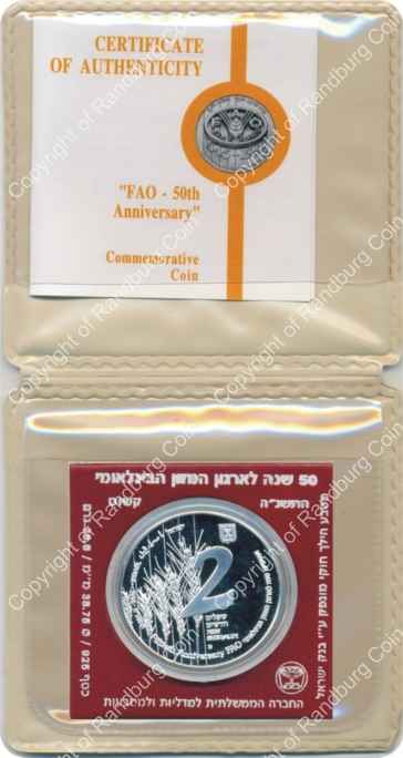 Israel 1995 silver Proof 2 New Sheqalim FAO 50th Anniversary inrev