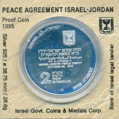 Israel 1995 silver Proof 2 New Sheqalim Peace Treaty ob