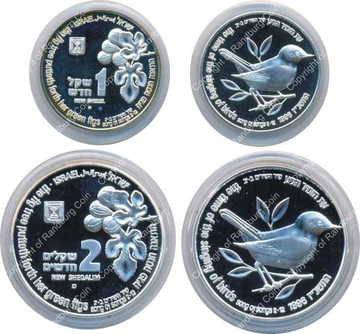 Israel 1996 Silver 1 and 2 Sheq set Holy Land Wildlife all