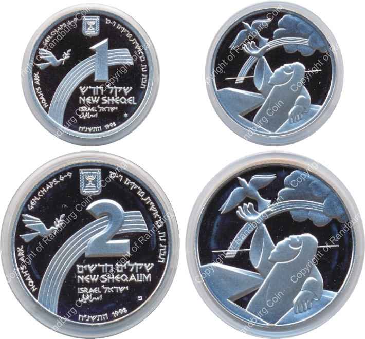 Israel 1998 Silver 1 and 2 Sheq set Biblical Art Noahs Ark all
