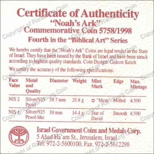 Israel 1998 Silver 1 and 2 Sheq set Biblical Art Noahs Ark cert
