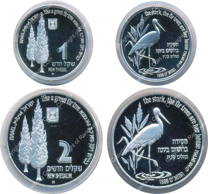 Israel 1998 Silver 1 and 2 Sheq set Holy Land Wildlife all