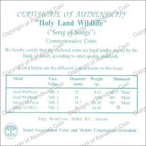 Israel 1998 Silver 1 and 2 Sheq set Holy Land Wildlife cert