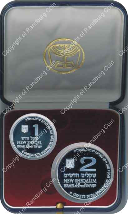 Israel 1998 Silver 1 and 2 Sheq set Independence Day 50th Anniversary inob