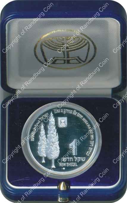 Israel 1998 silver 1 New Sheqel PL Stork and Fir Tree inob
