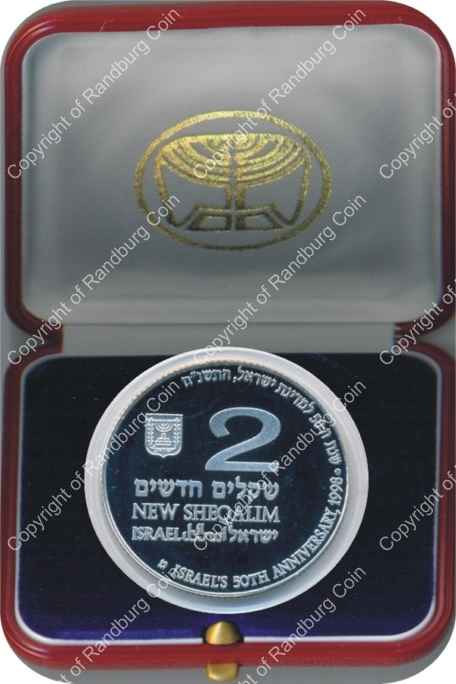 Israel 1998 silver Proof 2 New Sheqalim Israels 50th Anniversary inob