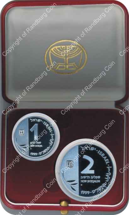 Israel 1999 Silver 1 and 2 Sheq set Millenium 2000 inob
