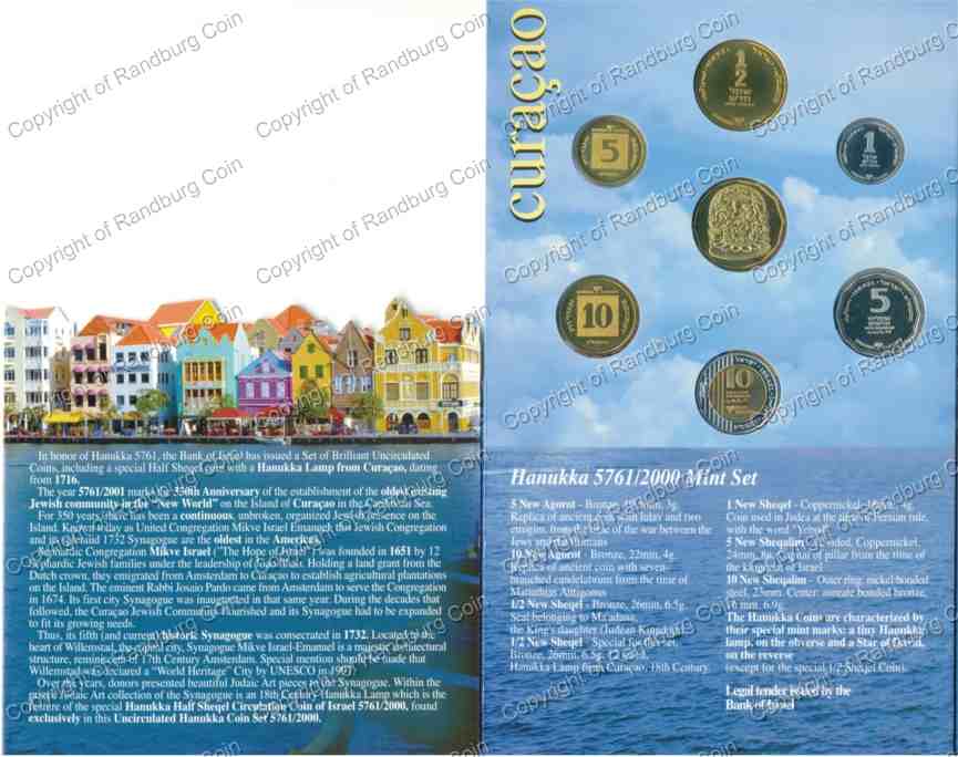 Israel 2000 Hanukka Mint set 350th anniversary Curacao folder ob