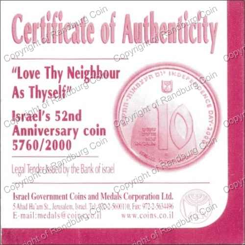 Israel 2000 Silver 1 and 2 Sheq set Independence Day cert