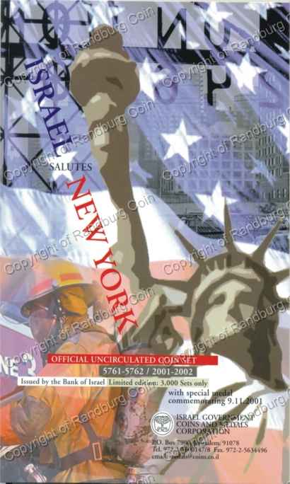 Israel 2001 02 Uncirculated Coin set Israel Salutes New York cover