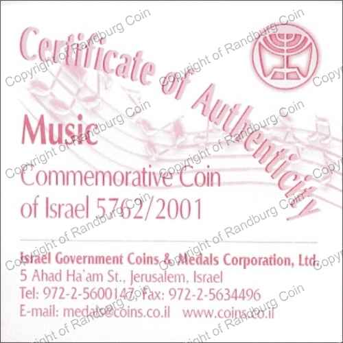 Israel 2001 Silver 1 and 2 Sheq set Art and Culture Music cert