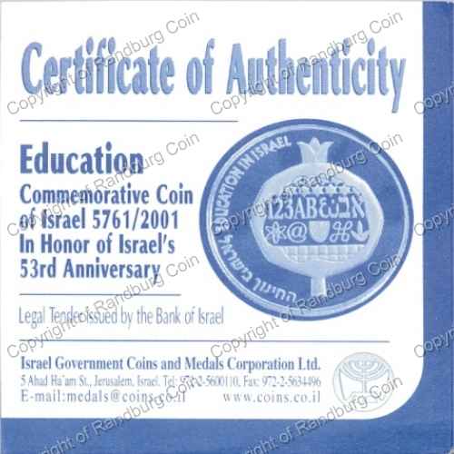 Israel 2001 Silver 1 and 2 Sheq set Independence Day Education cert
