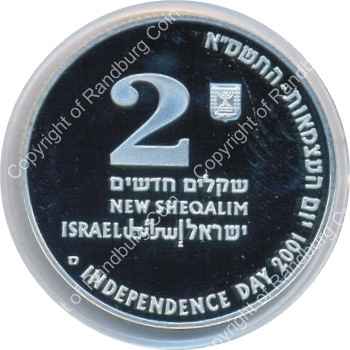 Israel 2001 silver Proof 2 New Sheqalim Independence Day ob