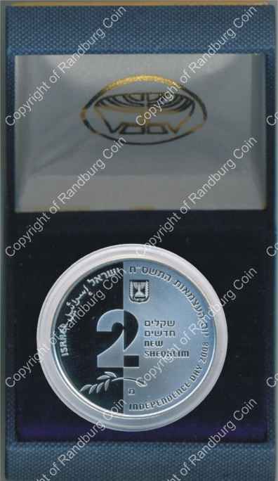 Israel 2008 silver Proof 2 New Sheqalim Independence Day inob